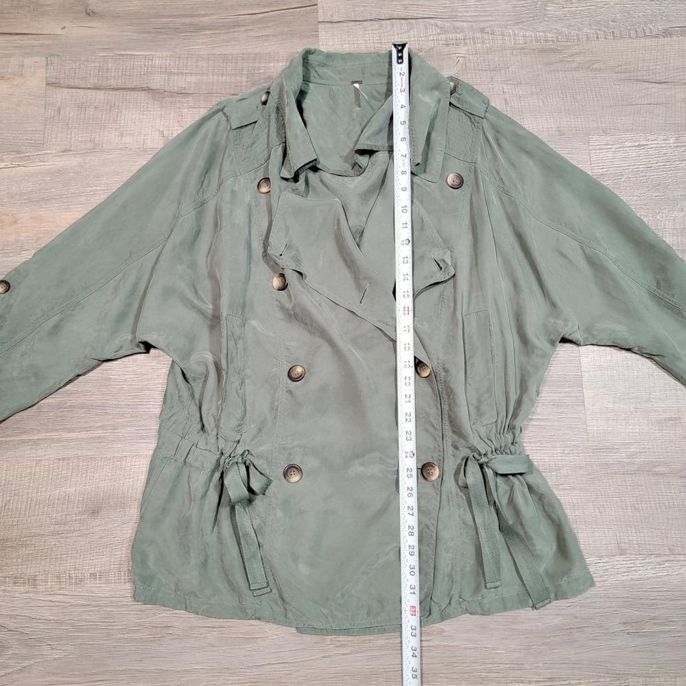 Free People Double Breasted The Lea Jacket Sage Green Cupro Utility Large Trench - Picture 9 of 10
